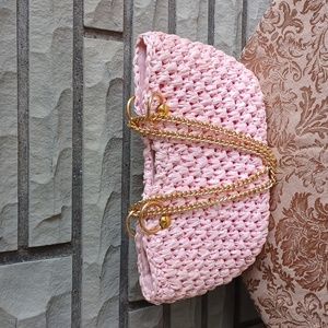 Awesome vintage, pink, straw purse